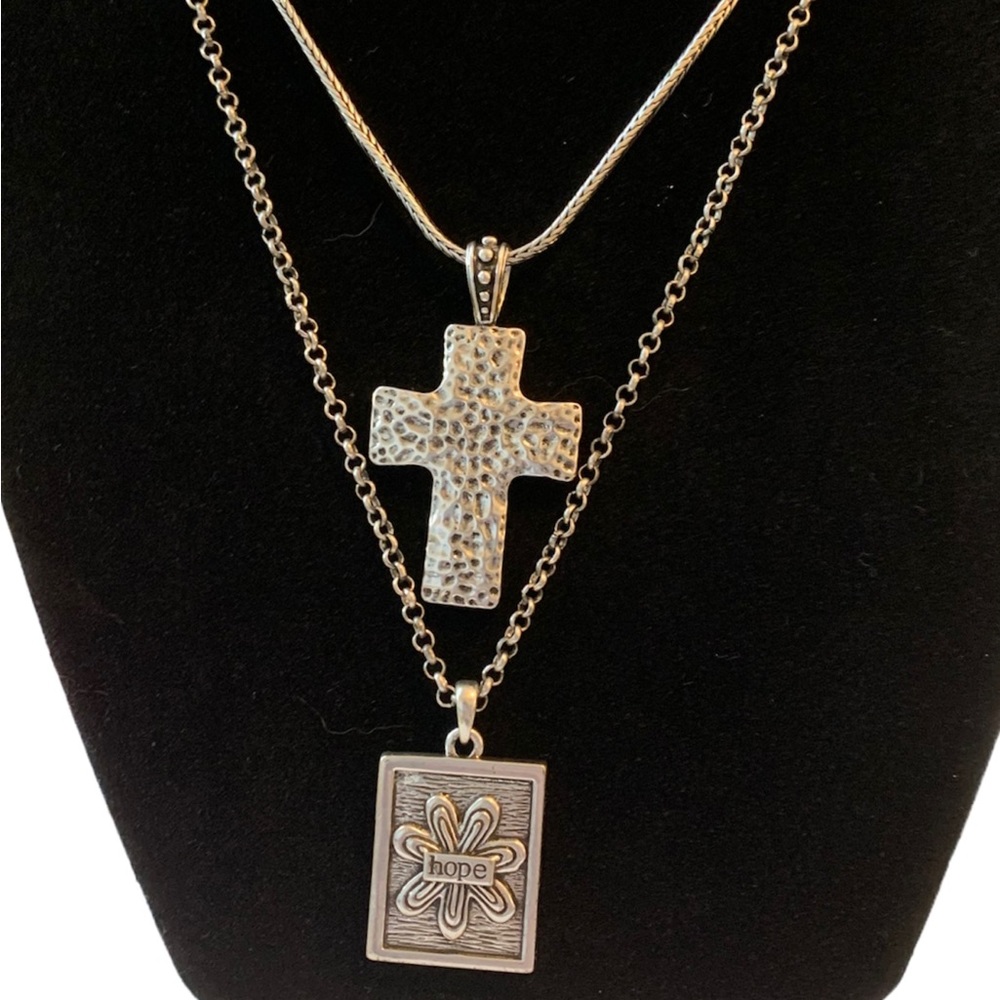 NWT Two Halle Joy Hope Inspirational Necklaces: Rugged Cross & Flowering…